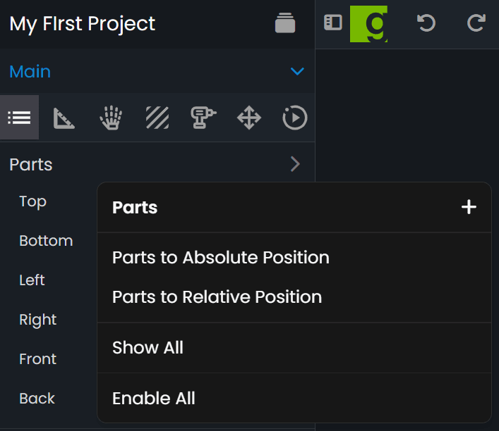 Project Item Parts Menu